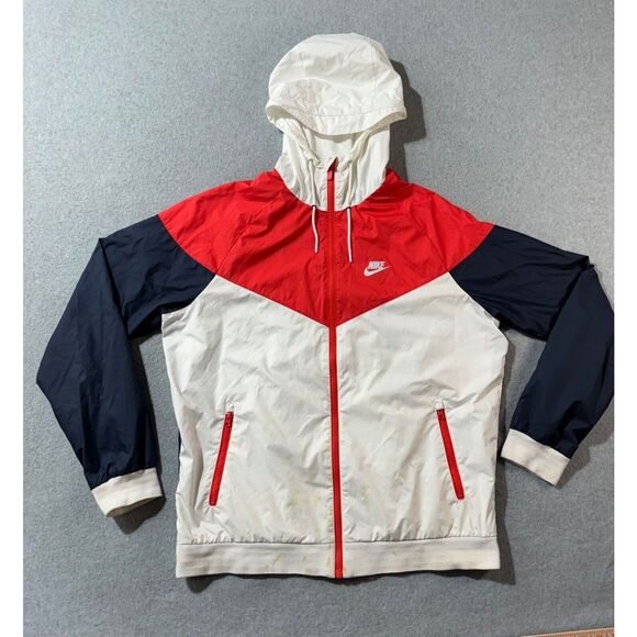Vintage Nike Windrunner Windbreaker Mens Large Full Zip Red Blue White Rare Hood